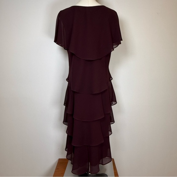 SLNY Tiered Caplet Dress Rhinestone Detail Deep Plum Wine Color Women’s Size 14 - Picture 8 of 11